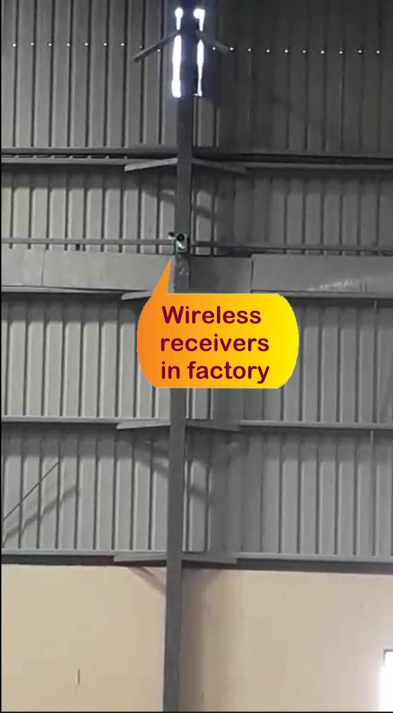 Factory Wireless Receiver - Industrial-grade wireless receiver installed in factory control room for alarm monitoring.